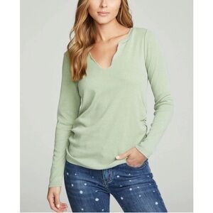 Chaser Long Sleeve Split Neck Rouched Side Tee
